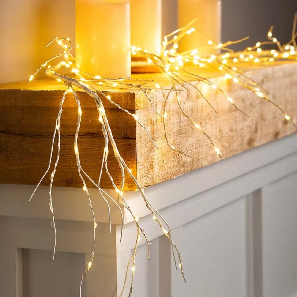 Indoor/Outdoor Snowy Garland with 165 Micro LED Lights, 5'L - White